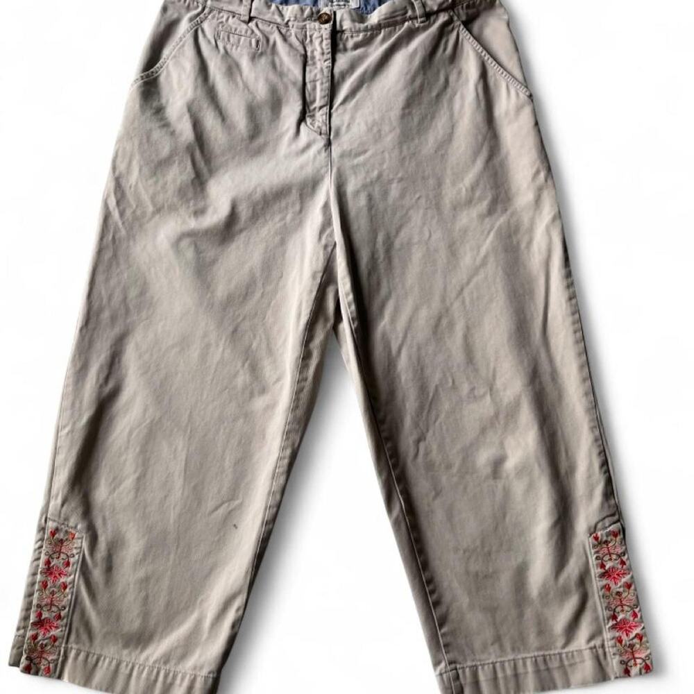 Westbound Essentials Embroidered Khaki Capri Pants Size 12 Y2K Boho.